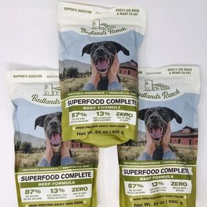 BADLANDS RANCH Superfood Complete Beef Adult Dog Food Air Dried 24oz Ea Lot of 3